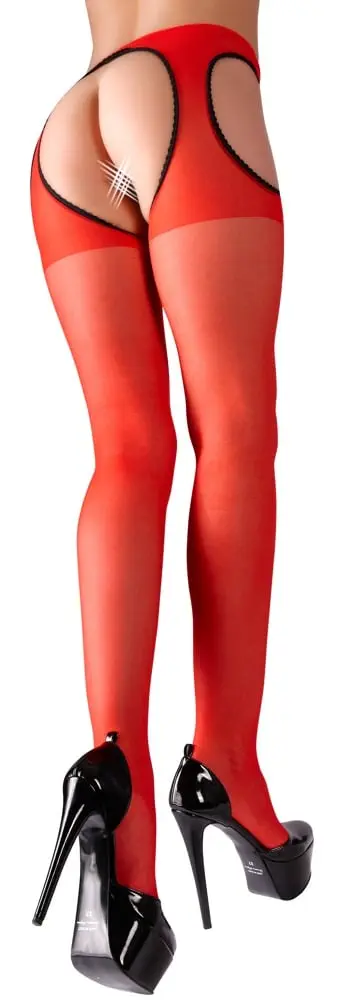 Cottelli LEGWEAR - Strapsgurt-Strumpfhose rot Rot/Schwarz L/XL Cottelli LEGWEAR - Strapsgurt-Strumpfhose rot Rot/Schwarz L/XL