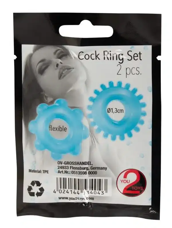 You2Toys - Noppen-Cockring Set für starke Erektionen Hellblau/Transparent
