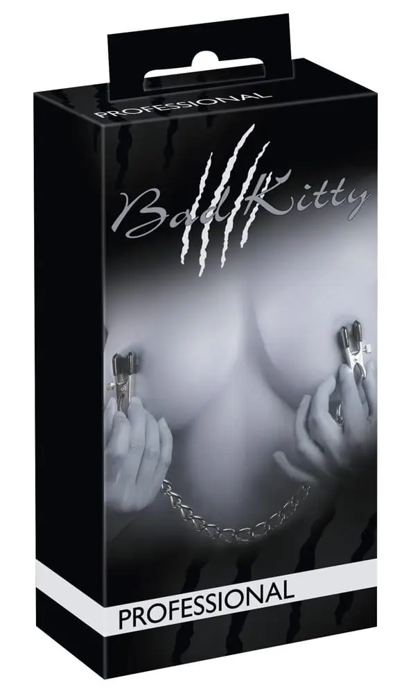 05228210000_verp Bad Kitty Nippelklemmen mit Kette - verstellbare Druckstärke, 43,5 cm lang (100 g) Klemmenkappen schwarz