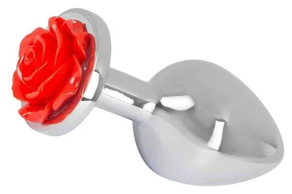 You2Toys Rose Analplug - Glatt, konisch, mit Rosenblüte Silber/Rot
