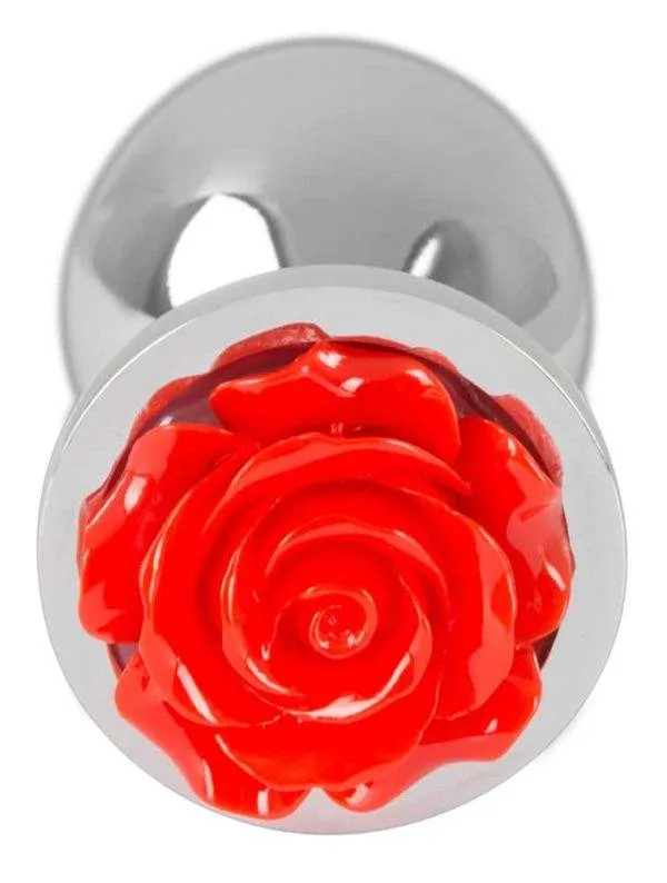 You2Toys Rose Analplug - Glatt, konisch, mit Rosenblüte Silber/Rot