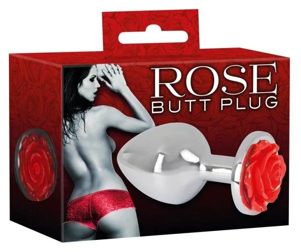 You2Toys Rose Analplug - Glatt, konisch, mit Rosenblüte Silber/Rot