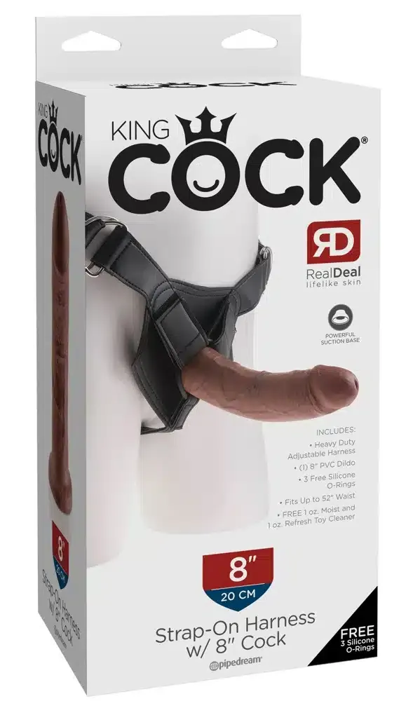 King Cock Strap-On 8Zoll - Verstellbarer Harness mit herausnehmbarem Dildo Hautfarben dunkel/Schwarz