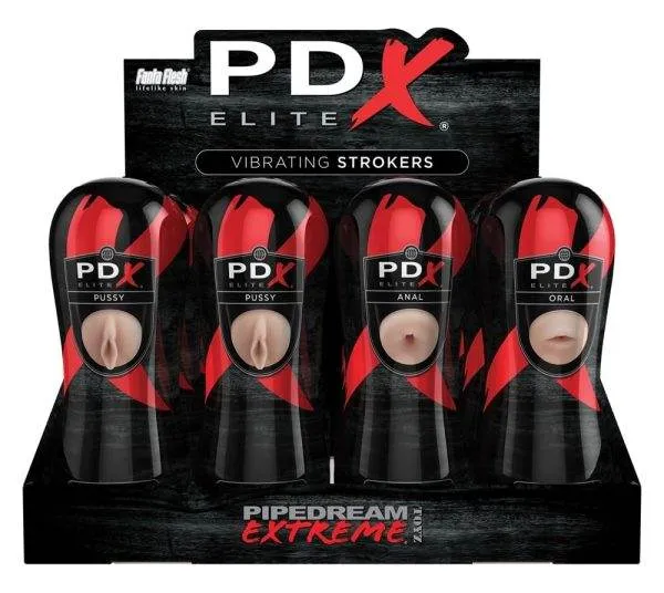 PDX Elite Vibrating Stroker - 12 Vibro-Masturbatoren im Display Hautfarben hell/Schwarz PDX Elite Vibrating Stroker - 12 Vibro-Masturbatoren im Display Hautfarben hell/Schwarz