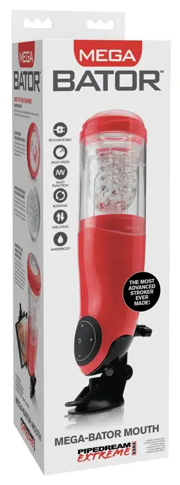 Pipedream Extreme Toyz - Mega-Bator Mund, automatischer Masturbator Rot/Schwarz/Transparent
