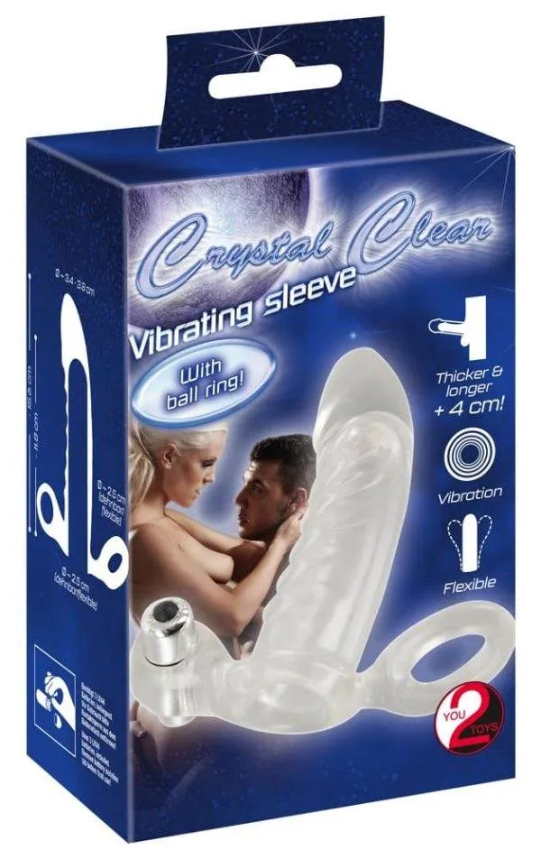 05507870000_verp Crystal Clear Vibrating Sleeve - Penishülle mit Hodenring und Vibration
