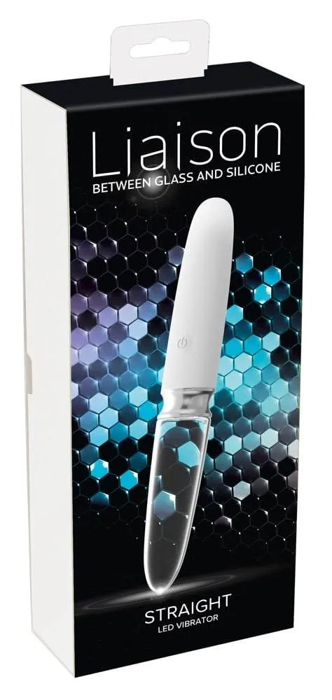 Liaison Straight LED Vibrator - Silikon & Glas, 10 Vibrationsmodi, wiederaufladbar Weiß/Transparent