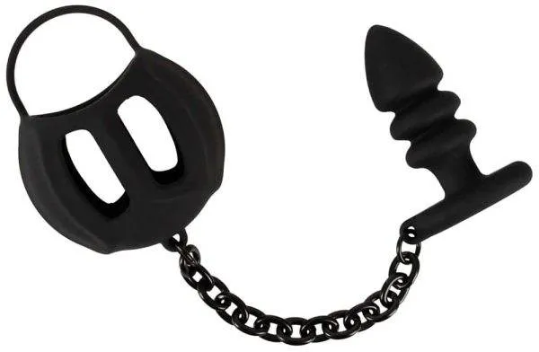 Black Velvets Ball cage with butt plug - Penisring, Hodenkäfig und Analplug aus Silikon Black Velvets Ball cage with butt plug - Penisring, Hodenkäfig und Analplug aus Silikon