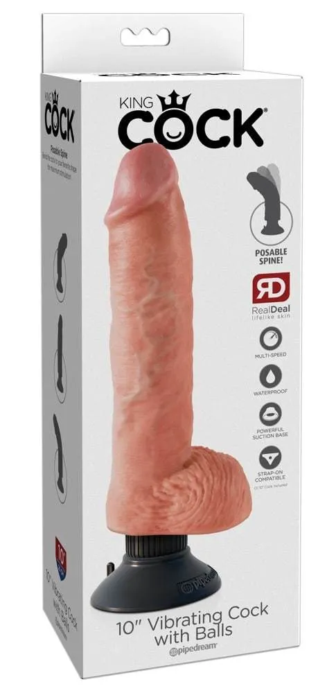 05887410000_verp King Cock Naturvibrator mit Hoden - Multispeed-Vibration, biegsamer Schaft, strap-on kompatibel Light/Schwarz