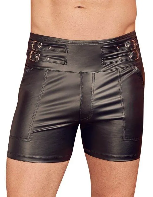 NEK Herren Shorts Schwarz - High Waist Mattlook mit Schnallenriemen M