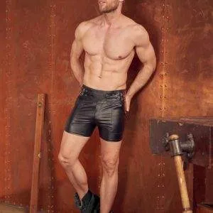 NEK Herren Shorts Schwarz - High Waist Mattlook mit Schnallenriemen M NEK Herren Shorts Schwarz - High Waist Mattlook mit Schnallenriemen M – Bild 5