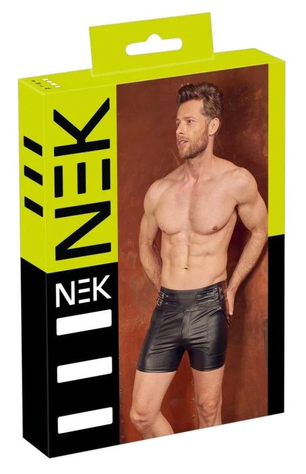 NEK Herren Shorts Schwarz - High Waist Mattlook mit Schnallenriemen M