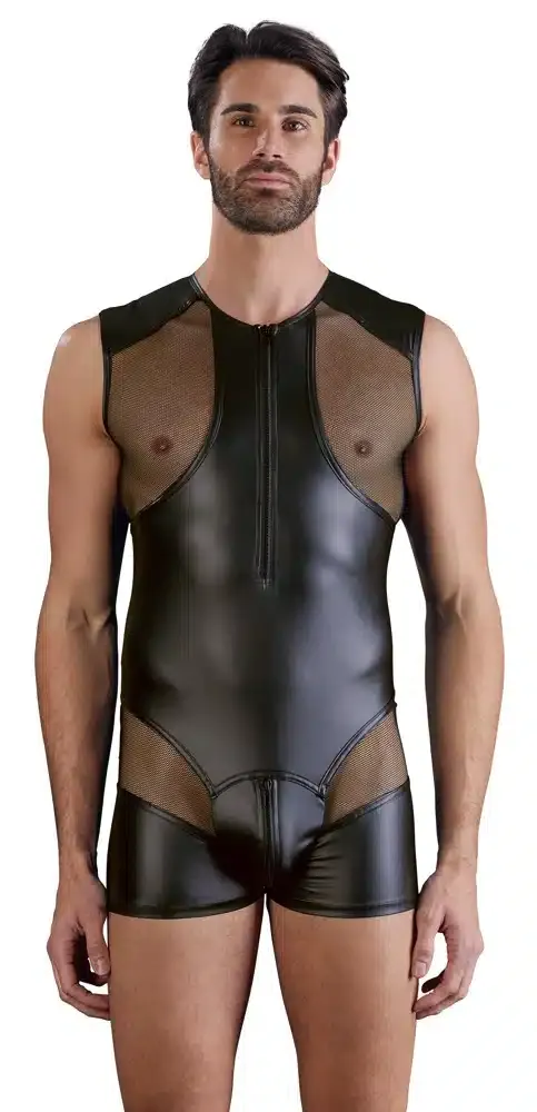 NEK Herren Kurzoverall mit sexy Netzeinsätzen - provokanter Style für wilde Nächte! S