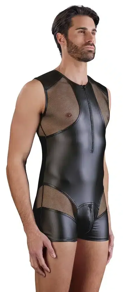NEK Herren Kurzoverall mit sexy Netzeinsätzen - provokanter Style für wilde Nächte! S