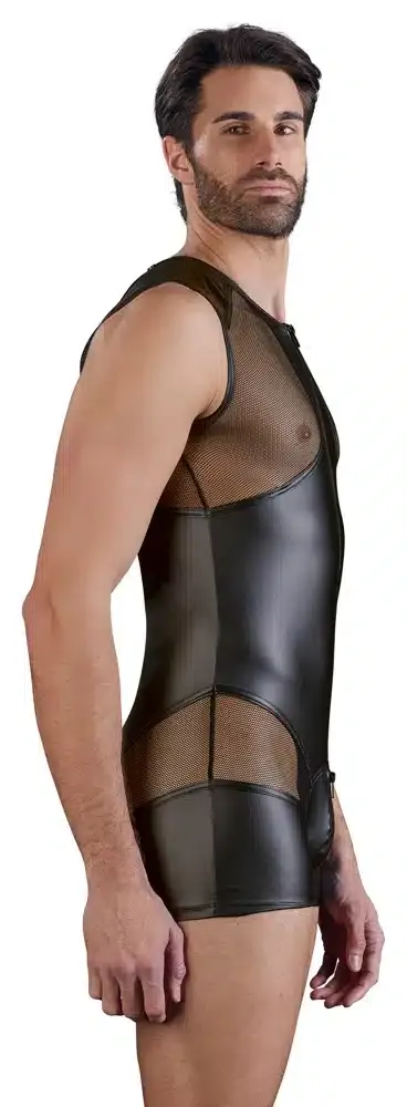 NEK Herren Kurzoverall mit sexy Netzeinsätzen - provokanter Style für wilde Nächte! S NEK Herren Kurzoverall mit sexy Netzeinsätzen - provokanter Style für wilde Nächte! S