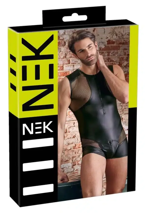 NEK Herren Kurzoverall mit sexy Netzeinsätzen - provokanter Style für wilde Nächte! S