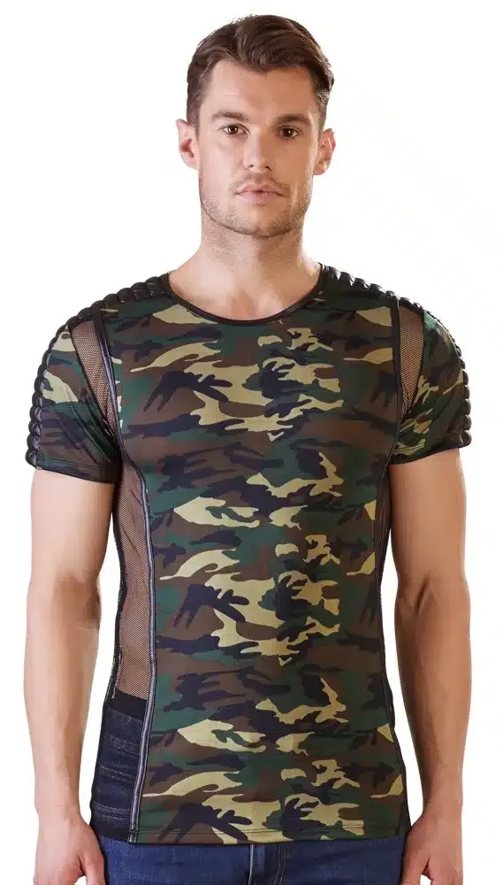 NEK Herren Shirt Marschbereit! Weiche Mikrofaser, Camouflage-Print, Netz-Einsätze camouflage/schwarz L