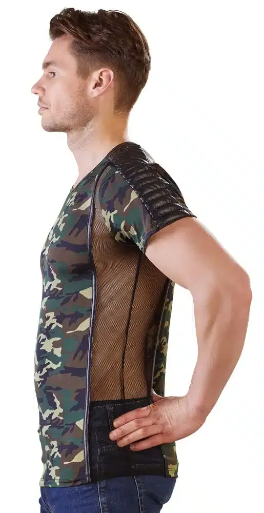 NEK Herren Shirt Marschbereit! Weiche Mikrofaser, Camouflage-Print, Netz-Einsätze camouflage/schwarz L
