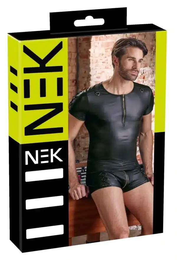 21612301701_verp NEK Herren Shirt - Mattschwarz mit Reißverschluss und D-Ringen 2XL