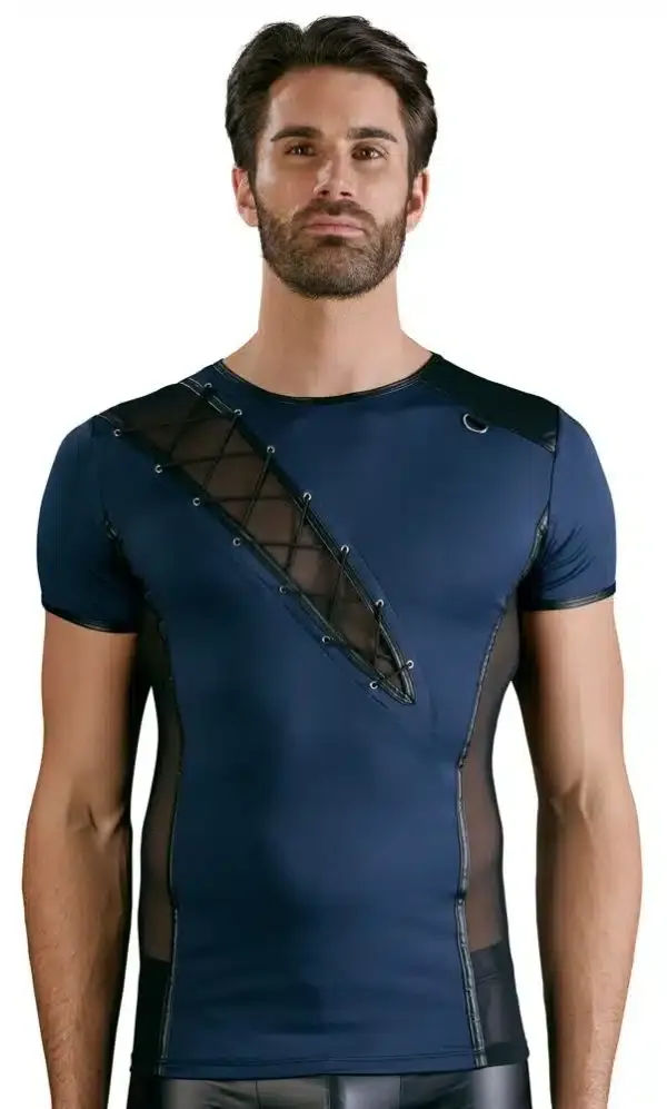 NEK Herrenshirt - elastische Mikrofaser, Powernet-Einsätze, dekorative Schnürung blau/schwarz S