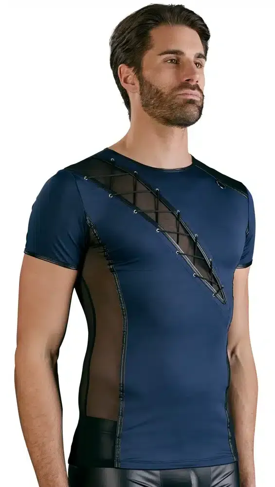 NEK Herrenshirt - elastische Mikrofaser, Powernet-Einsätze, dekorative Schnürung blau/schwarz S