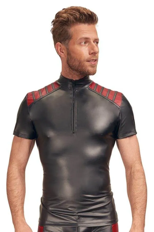 NEK Herren Shirt Schwarz/Rot - Mattlook, Reißverschluss, exklusives Design Schwarz/Rot M