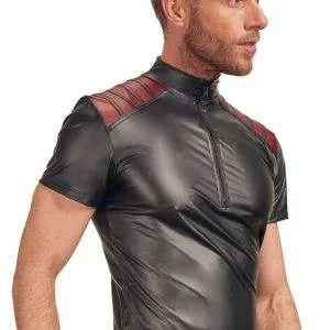 NEK Herren Shirt Schwarz/Rot - Mattlook, Reißverschluss, exklusives Design Schwarz/Rot M NEK Herren Shirt Schwarz/Rot - Mattlook, Reißverschluss, exklusives Design Schwarz/Rot M – Bild 3