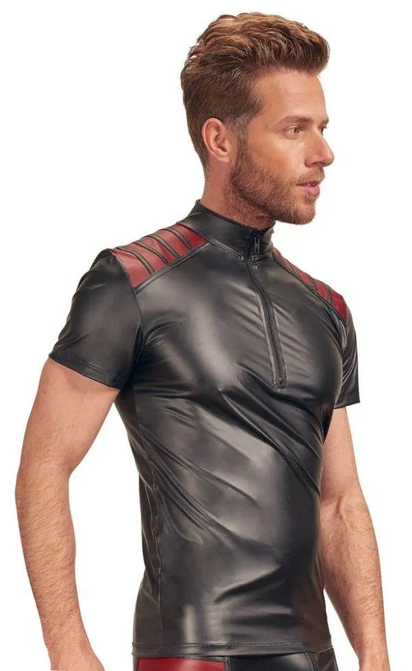 NEK Herren Shirt Schwarz/Rot - Mattlook, Reißverschluss, exklusives Design Schwarz/Rot M