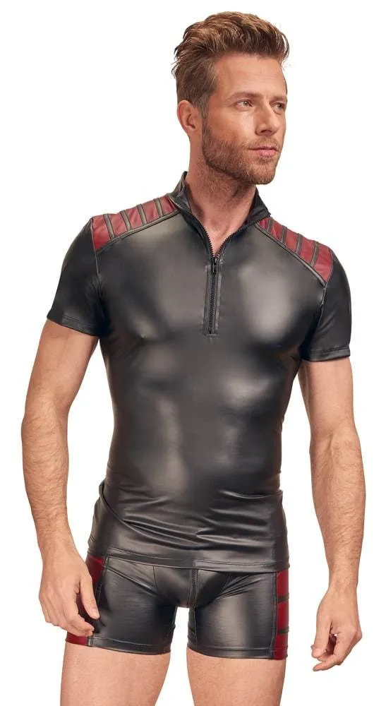 NEK Herren Shirt Schwarz/Rot - Mattlook, Reißverschluss, exklusives Design Schwarz/Rot M NEK Herren Shirt Schwarz/Rot - Mattlook, Reißverschluss, exklusives Design Schwarz/Rot M
