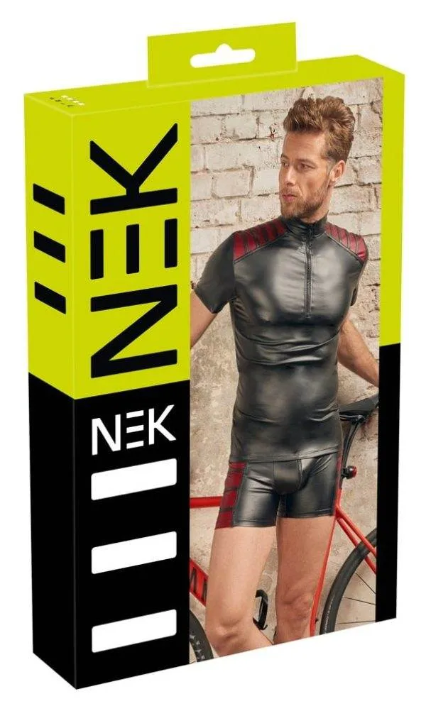 NEK Herren Shirt Schwarz/Rot - Mattlook, Reißverschluss, exklusives Design Schwarz/Rot M