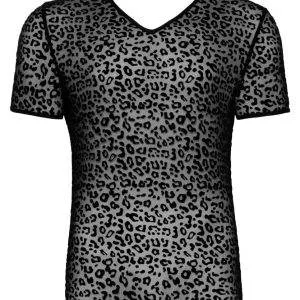 Noir Leo-Shirt: Powernet-Transparenz, Samtflockprint, hautnah L Noir Leo-Shirt: Powernet-Transparenz, Samtflockprint, hautnah L – Bild 5