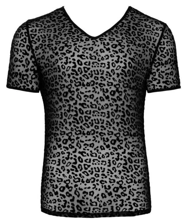 Noir Leo-Shirt: Powernet-Transparenz, Samtflockprint, hautnah L Noir Leo-Shirt: Powernet-Transparenz, Samtflockprint, hautnah L