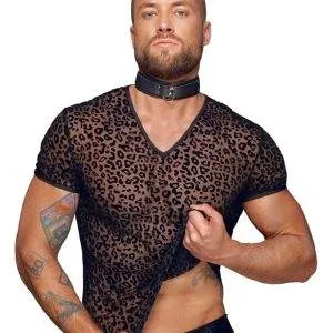 Noir Leo-Shirt: Powernet-Transparenz, Samtflockprint, hautnah L Noir Leo-Shirt: Powernet-Transparenz, Samtflockprint, hautnah L – Bild 3