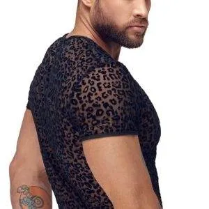 Noir Leo-Shirt: Powernet-Transparenz, Samtflockprint, hautnah L Noir Leo-Shirt: Powernet-Transparenz, Samtflockprint, hautnah L – Bild 4