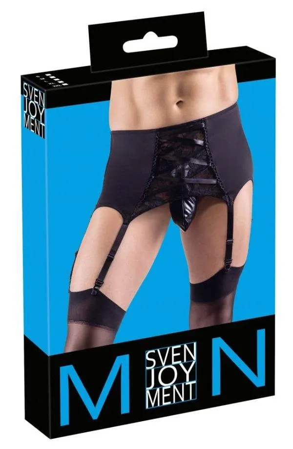 21900871701_verp Svenjoyment Herren Strapsgürtel - Extra breit, weiche Mikrofaser, Spitzeneinsatz, Zierschnürung L