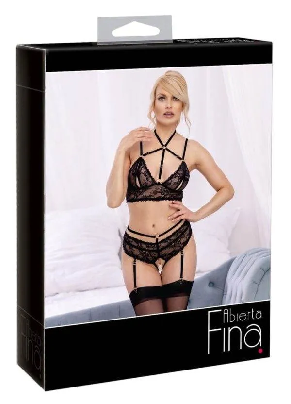 Aubierta Fina BH-Set mit Spitze und Samt, ouvert L