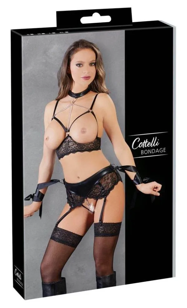 22126841021_verp Cottelli BONDAGE - Verführerisches BH-Set mit Riemchen-Details und Fesselmöglichkeiten S