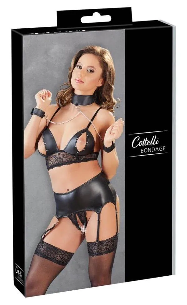 Cottelli BONDAGE - Bondage-Set mit Bralette und Strapsstring S