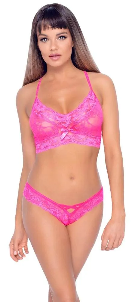 Cottelli LINGERIE - Pinkes Spitzen-Set S/M