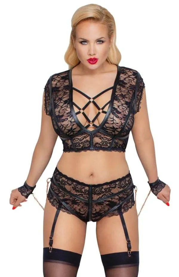 Cottelli BONDAGE - Spitzen-BH Set, Ouvert-Slip, Handfesseln XL Cottelli BONDAGE - Spitzen-BH Set, Ouvert-Slip, Handfesseln XL