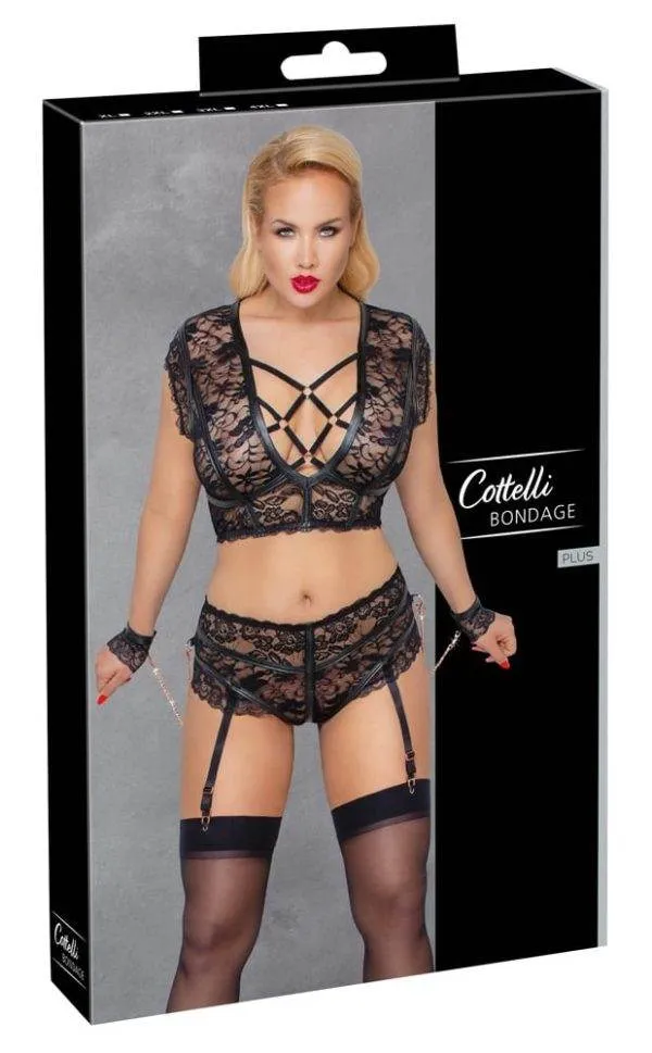 22139311051_verp Cottelli BONDAGE - Spitzen-BH Set, Ouvert-Slip, Handfesseln XL