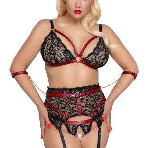 Cottelli BONDAGE - Spitzen BH Set mit Armfesseln Schwarz/Rot 2XL Cottelli BONDAGE - Spitzen BH Set mit Armfesseln Schwarz/Rot 2XL – Bild 2