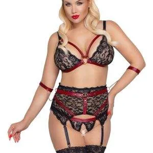 Cottelli BONDAGE - Spitzen BH Set mit Armfesseln Schwarz/Rot 2XL Cottelli BONDAGE - Spitzen BH Set mit Armfesseln Schwarz/Rot 2XL – Bild 3