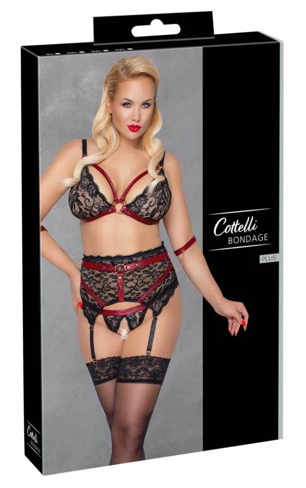 22139401051_verp Cottelli BONDAGE - Spitzen BH Set mit Armfesseln Schwarz/Rot 2XL
