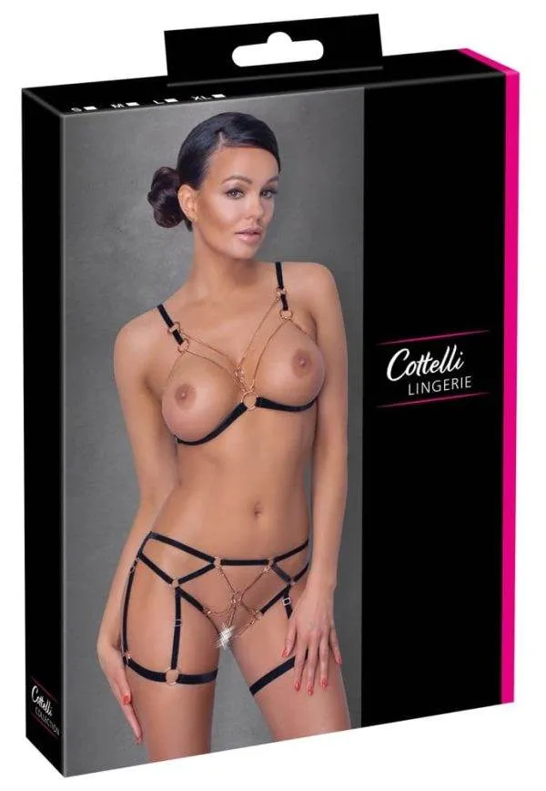 Cottelli LINGERIE - Bondage BH Set mit Samtbändern Schwarz/Rosegold S