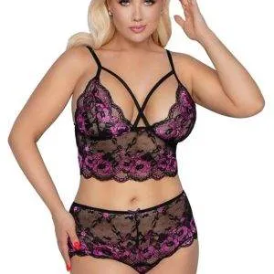 Cottelli CURVES - Spitzen BH-Set Schwarz/Rosa 3XL/4XL Cottelli CURVES - Spitzen BH-Set Schwarz/Rosa 3XL/4XL – Bild 2