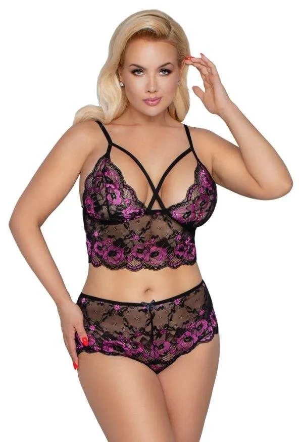 Cottelli CURVES - Spitzen BH-Set Schwarz/Rosa 3XL/4XL Cottelli CURVES - Spitzen BH-Set Schwarz/Rosa 3XL/4XL
