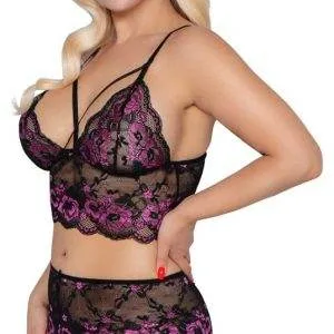 Cottelli CURVES - Spitzen BH-Set Schwarz/Rosa 3XL/4XL Cottelli CURVES - Spitzen BH-Set Schwarz/Rosa 3XL/4XL – Bild 3