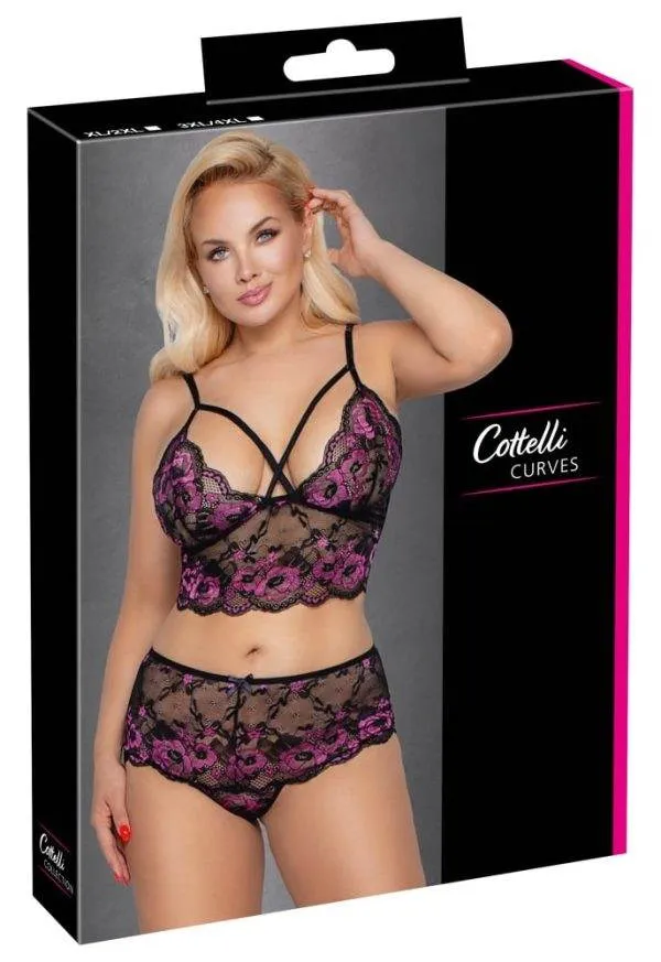 22139901141_verp Cottelli CURVES - Spitzen BH-Set Schwarz/Rosa 3XL/4XL