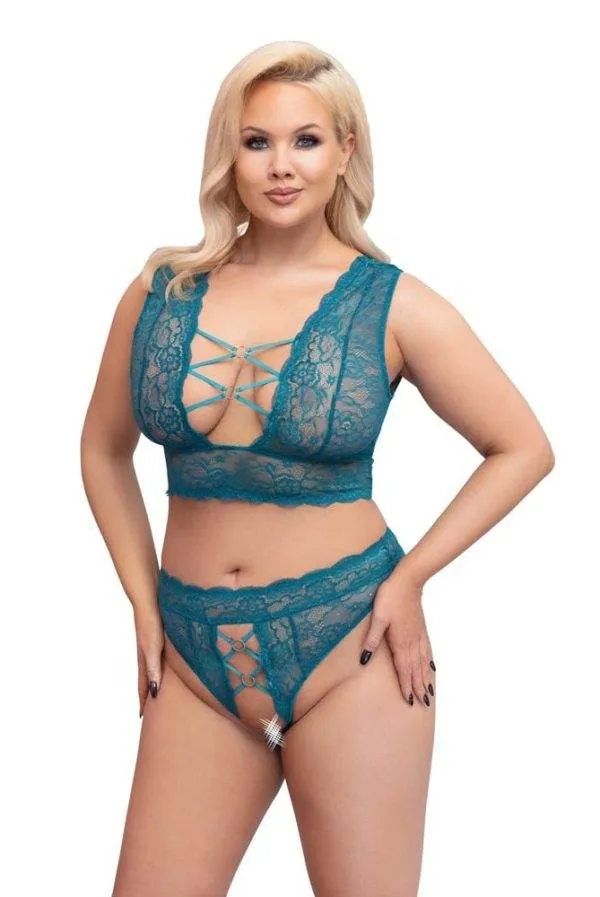 Cottelli CURVES - Spitzen BH Set petrol, ouvert Petrol 4XL